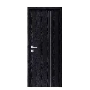 Pintu interior rumah Australia tahan suara di dalam pintu kayu hitam polos dengan kunci keamanan pintar