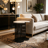 Table d'appoint minimaliste en marbre travertin, design à empiècements, table de chevet pour salon, mobilier multi-usages pour hôtel et maison