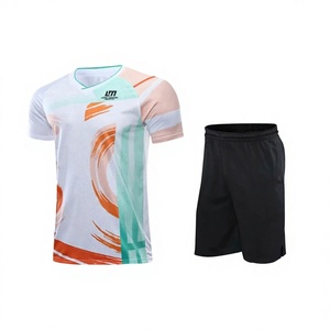 Ensemble de maillots de volley-ball pour hommes, imprimé par transfert thermique, respirant, col en V, manches courtes, polyester anti-humidité, dégradé - Product Image 2