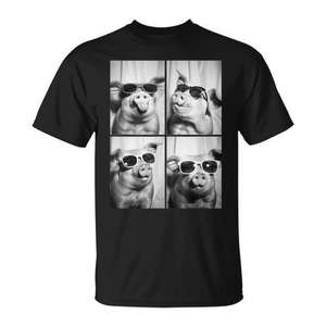 T-shirt unisexe pour adulte à manches courtes et col rond avec impression numérique de cochons avec des lunettes de soleil, promotionnel - Product Image 1