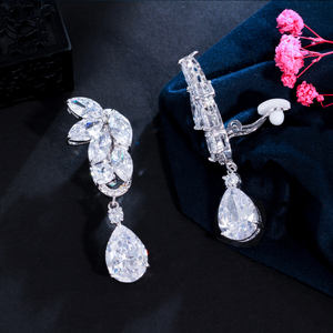 Pendientes grandes de gota de agua para mujer, aretes largos de cristal de CZ de alta calidad, <span class=keywords><strong>sin</strong></span> <span class=keywords><strong>agujero</strong></span>, joyería para fiesta de boda - Product Image 4