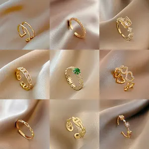 Korean Adjustable Small Cute Pearl Rings Jewelry Ladies Hollow Out Open Bowknot Gold Finger Ring