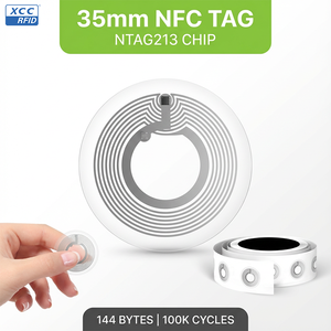 Étiquettes <span class=keywords><strong>RFID</strong></span> blanches vierges rondes de 35 mm 213 Wet Inlay, programmables, plus de 100 000 cycles d'écriture, ISO14443A/NFC Type 2 Access - Product Image 1