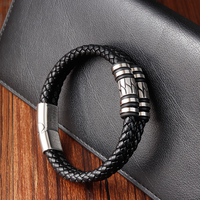 Bracelet en cuir noir réglable à double couche avec fermoir magnétique, bijoux personnalisés tendance