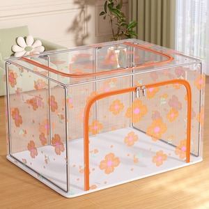 Caja de almacenamiento de ropa transparente, organizador cuadrado de gran capacidad para guardarropa, para el hogar, bolsas de ropa, embalaje de edredones con diseño floral - Product Image 1