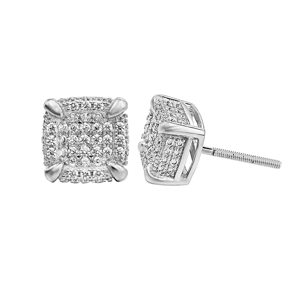 2023 mode personnalisé Hip Hop hommes femmes vis arrière Bling Cz glacé diamant Zircon forme carrée croix goujons boucles d'oreilles