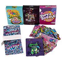 En stock, faible MOQ, sachets Mylar holographiques découpés à la forme, comestibles, anti-humidité et anti-odeur, 3,5g, pour herbes sèches et fleurs, avec boîtes