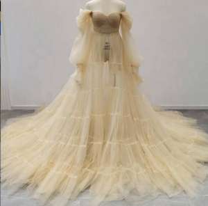 2024 fuera del hombro con volantes escalonados mujeres <span class=keywords><strong>embarazadas</strong></span> vestido Sexy Babyshower <span class=keywords><strong>vestidos</strong></span> <span class=keywords><strong>de</strong></span> maternidad túnicas <span class=keywords><strong>de</strong></span> tul esponjoso para sesión <span class=keywords><strong>de</strong></span> fotos - Product Image 3