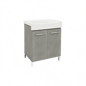 Meuble de salle de bain avec lavabo en céramique, 2 portes, finition ciment, 75x50 cm - Product Image 3