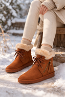 Bottes d'hiver pour femmes en microfibre suédée avec doublure en fausse fourrure, fermeture éclair latérale, lacets, semelle extérieure légère en TPR