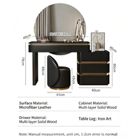 Coiffeuse de chambre style crème avec miroir LED, entièrement en bois massif, ultra-étroite, intégrée à une table de chevet rabattable, écologique