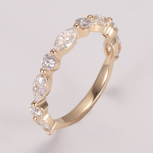 Anillo de Oro Amarillo de 14k con Diseño Nuevo, con Diamantes Moissanita de Corte Marquesa y Redondo, Anillo de Regalo - Product Image 2