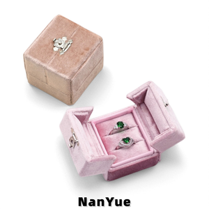 Caja de Anillos de Terciopelo para Boda o Compromiso, con Logotipo Personalizado, Tapa Abatible, Doble Ranura, Estuche para Anillos de Pareja, Caja de Almacenamiento y Exhibición de Joyería - Product Image 3