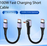 Kabel Data Pengisian Daya 90 Derajat, Kabel Pendek 6A 0.25 0.5M, Kabel USB Tipe A ke Tipe C, Kabel Power Bank Cepat untuk Ponsel