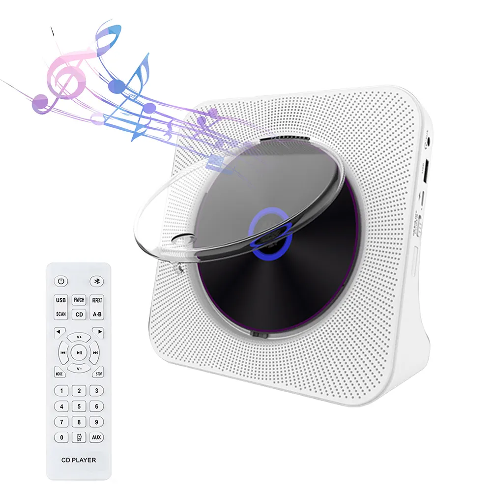 Home BT CD Player FM Radio USB MP3 Wall Mountable Retro Portable Music Disc Album CD DVD Music Player with Remote Control