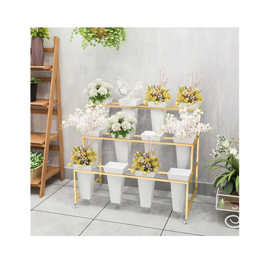 Nuevo estilo Green Plant Flower Stand Flower Display Stand con ruedas para decoraciones de boda