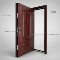 Porte d'entrée moderne en bois grainé, sécurité de niveau 4, antivol, verrouillage multipoints, cadre en acier renforcé, compatible avec la serrure intelligente
