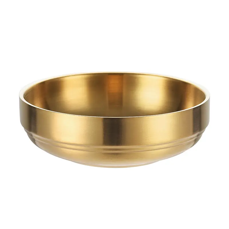 Wholesale High Quality Korean Style Double Wall Stainless Steel 304 Colored Gold Metal Storage Rice Soup Kimchi Bowl