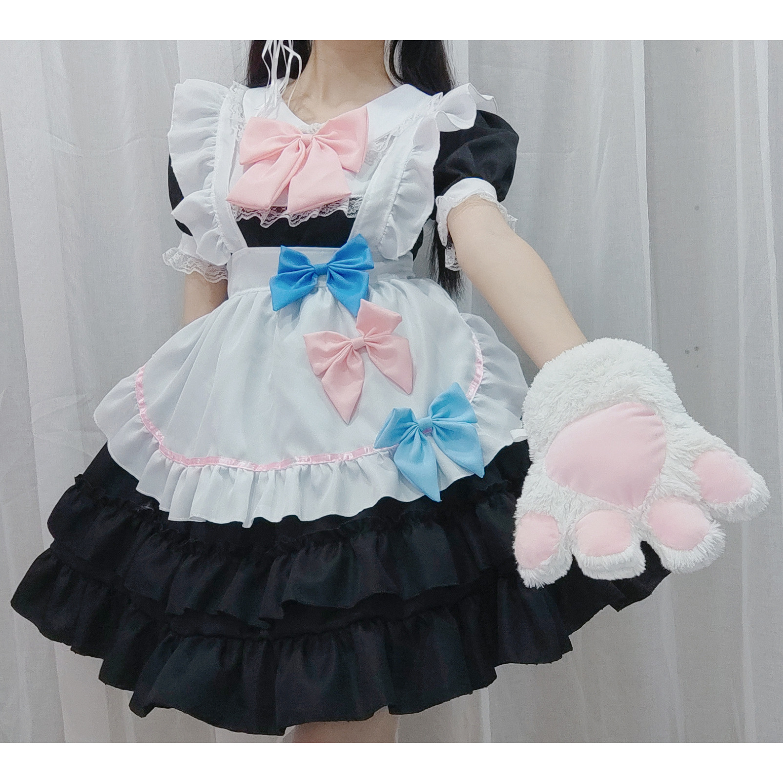 812 Black and White Maid Cat Gloves