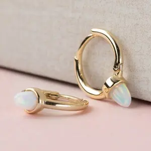 925 Sterling silver Vermeil Jewelry Mini Small Huggie hoop with opal turquoises spike earring for women