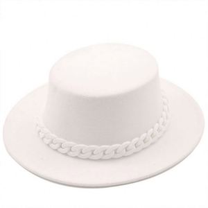 In Stock <b>Cheap</b> Price Unisex Fedora Felt Hat Wide Brim with <b>Chain</b> Image Style Four Seasons Ribbon & Rope for Fishing and Party - Product Image 4