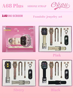 Coffret Cadeau Mode 6 en 1 Montre Intelligente A68plus Collier Bague Bracelet Boucles d'Oreilles Ensemble de Bijoux Montres pour Femmes Montre Intelligente Sportive A68 Plus