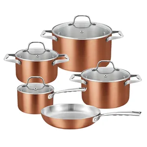 9Pcs Multifunctional 304 Triply Copper Stainless Steel Cooking Pot Sets Nonstick Cookware Set