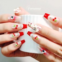 Cercueil acrylique fait main presse sur ongle luxe 3d cerise faux ongle avec design personnalisé salon designer faux ongle pointe art décoration