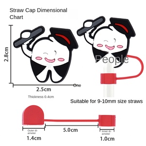 Al por mayor Tapones antipolvo de plástico de pegamento blando con diseño de dientes de dibujos animados, decoraciones para pajitas DIY, accesorios de barra desechables ecológicos - Product Image 3