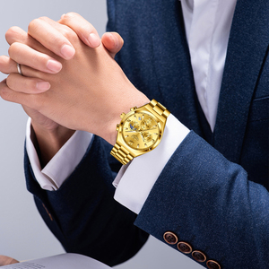 LIGE LG89196 Reloj cronógrafo de acero inoxidable para hombre Cara grande Tono dorado Fácil de leer Cuarzo analógico Números romanos Reloj de pulsera - Product Image 6