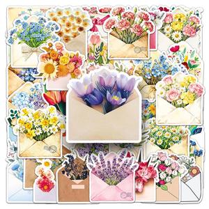 50 pegatinas personalizadas troqueladas para escribir, con diseño de <span class=keywords><strong>ramo</strong></span> de flores y dibujos animados, para fundas de teléfono, portátiles y botellas de agua, venta al por mayor de fábrica - Product Image 5