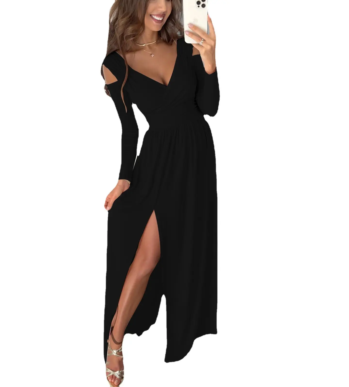 2022 spring summer elegant backless long sleeve women casual dress ladies sexy black deep v neck hollow cut out mini dress women