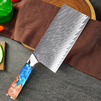 Couteau de chef Damas luxueux avec manche en bois et résine bleue, hachoir de cuisine, couteau de boucher pour hommes, légumes, viande, cadeau
