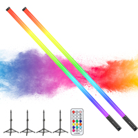 Lampu LED RGB Tube Bar 2-Pack 5W 90cm (3Ft) dengan Remote Control 2.4G, Baterai 5000mAh, dan Stand untuk Fotografi & Tari