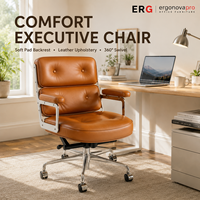 Chaise de bureau exécutive moderne en cuir avec coussin moelleux, pivotante, avec cadre en aluminium, hauteur réglable et roulettes