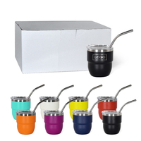 Offre spéciale, ensembles de tasses à café en acier inoxydable à double paroi de 4oz personnalisés, gobelets à revêtement en poudre avec paille en métal