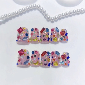 Faux ongles tendance Y2K faits à la main, courts, style canard, avec strass colorés, réutilisables pour manucure quotidienne DIY à domicile - Product Image 4