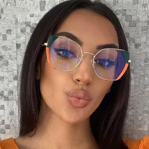 TR90 Personality Cat Eye Reading Glasses Women Retro Metal Orange Green Female Eyeglasses High Quality Blue Light Glasses 2024