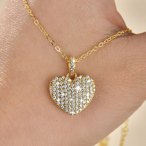 Collier pendentif en forme de cœur en cuivre plaqué or 14 carats micro-pavé de zircon, vente en gros d'usine, bijoux délicats pour femmes, usage quotidien - Product Image 6