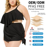 Shanhao OEM ODM Maillot de bain menstruel deux pièces grande taille pour femme, haut à volants noir, jupe avec nœud à la hanche, taille haute, anti-fuite et absorbant