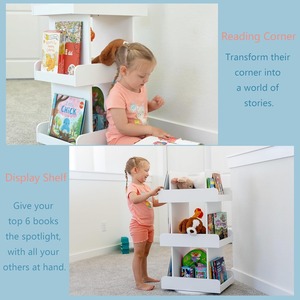 Librería Giratoria de Madera Blanca Contemporánea de 3 Niveles, Torre de 360 Grados °   Librería Giratoria para Niños, para el Hogar - Product Image 6