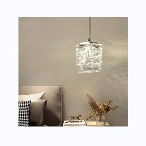 Luminária led quadrada com design simples em aço inoxidável, lâmpada quadrada com pingente de cristal lustre para decoração do quarto, recém chegado, 2022