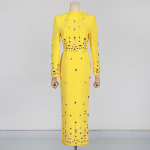 Elegante Conjunto de Dos Piezas con Diamantes para Mujer, Cuello Alto, Manga Larga, Falda de Cintura Alta en Línea <span class=keywords><strong>A</strong></span> - Product Image 2