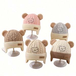 Gorros de Punto con Forma de Osito para Niños y Niñas, Gorros de Invierno Coreanos para Bebés, Gorros Cálidos para Niños - Product Image 1