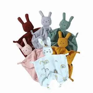 Ce Certificaat Biologische Mousseline Baby Lovey Dier Deken Bunny Baby Trooster Speelgoed Knuffel Speelgoed