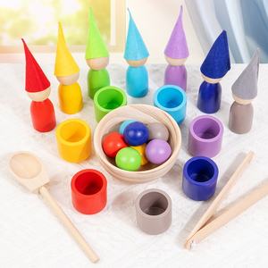 Jouet en bois Montessori pour enfants : Boules et tasses, jouet éducatif pour tout-petits, classification des couleurs et comptage - Product Image 5