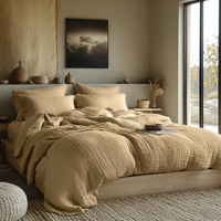 Housse de couette en mousseline douce à deux couches en coton naturel, ensemble de literie complet pour la maison, la chambre à coucher, usage quotidien