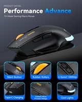 W601 Souris de jeu ergonomique 2.4G Tri-Mode sans fil BT rechargeable et silencieuse 12800 DPI Souris de jeu à programmation à 7 boutons A-1170