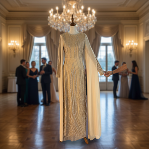 Elegant Strapless Breathable <b>Mesh</b> Mermaid Silhouette Floor-Length Beaded Handmade Embroidery Luxury Formal Wear Wedding Gown - Product Image 2