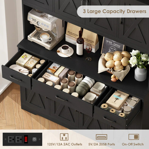 Aparador de Cocina de 70.9 Pulgadas con Estación de Carga, Aparador de Estilo Rústico de 55.1 Pulgadas con Estante para Microondas y Estantes Ajustables - Product Image 3